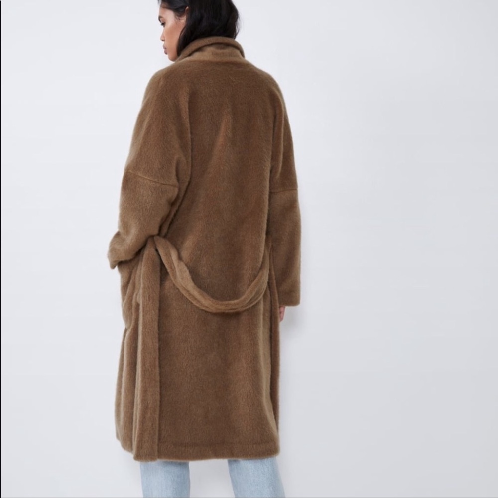 Zara Faux Fur Belted Side Slit Trench NWOT XL - Picture 5 of 16